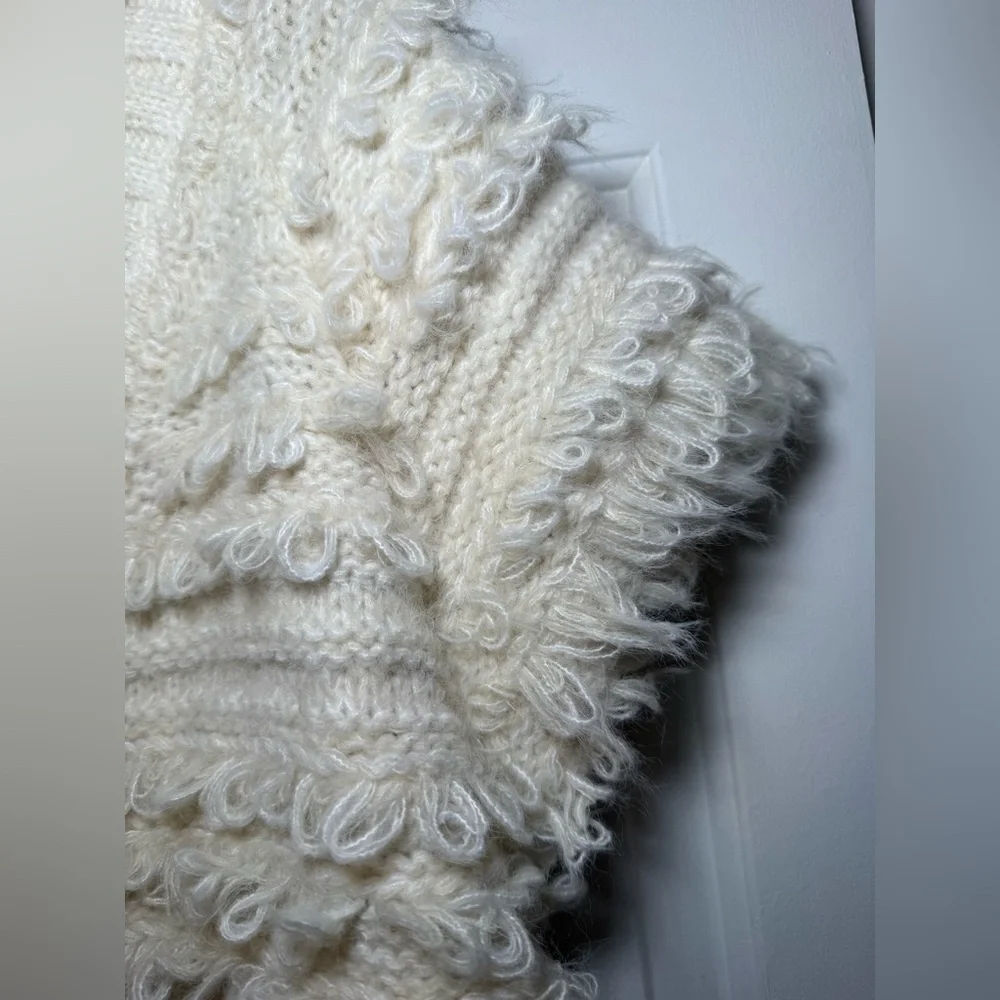 Sasso & Smyth Cream Shaggy Sweater Vest S/M Cowl Neck SS NWT Boho Prairie